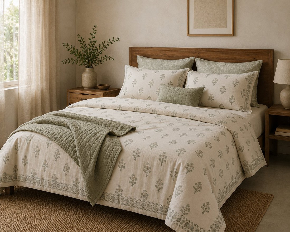 Block-print bed linen set