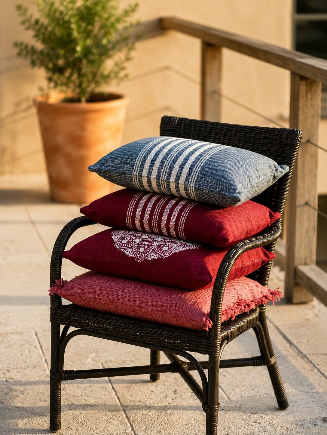 Stack of woven cushions